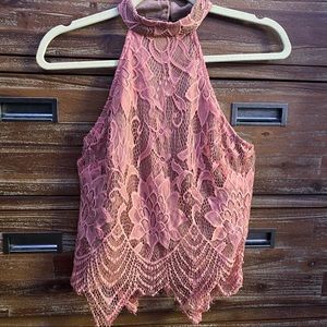 🌺G by Guess coral/nude lacey halter top